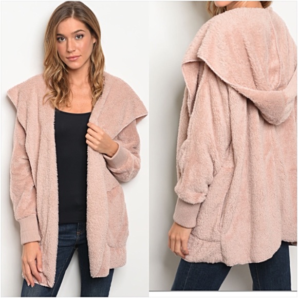 SO SOFT Blush Fuzzy Sweater Jacket Hoodie - Picture 3 of 8